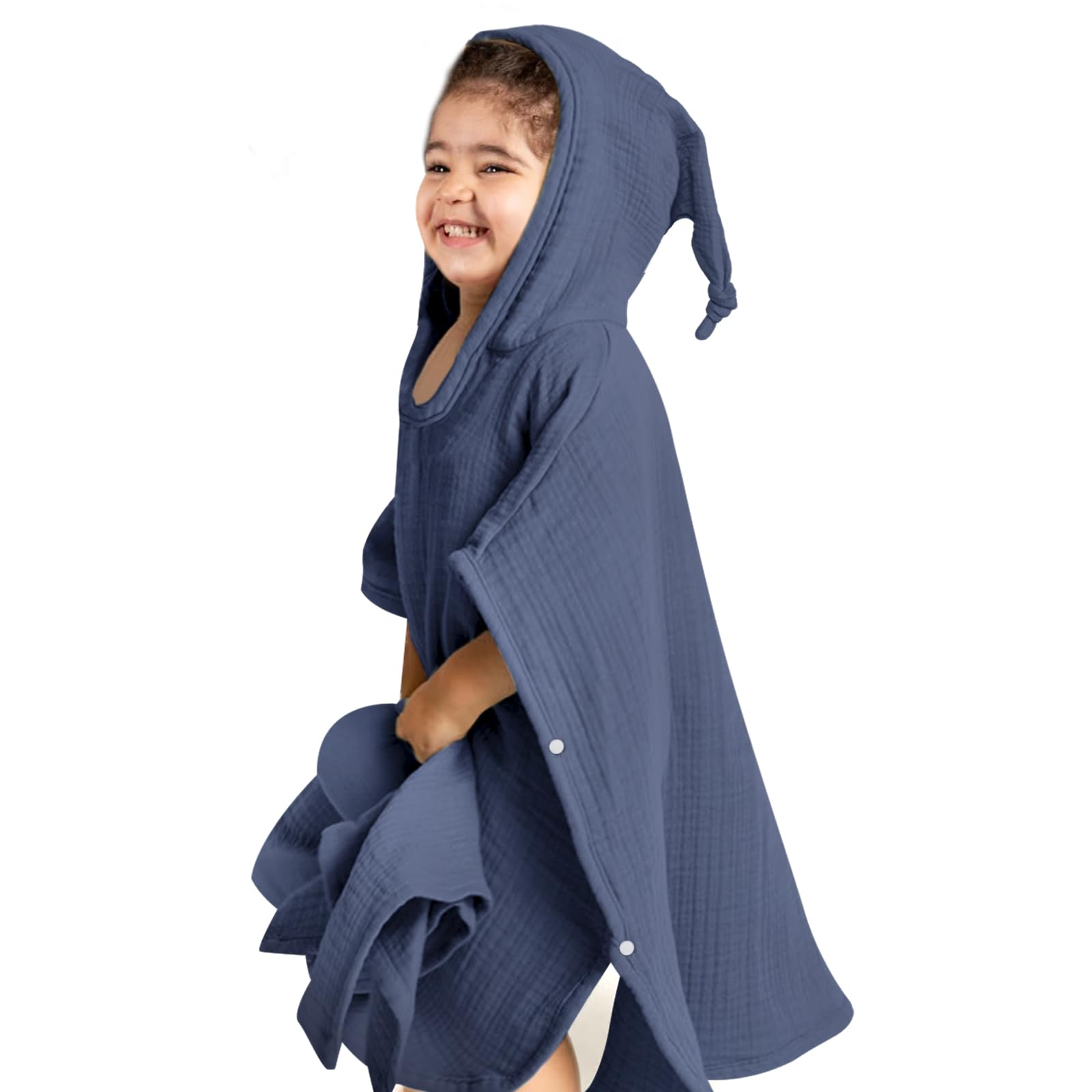 Photo 1 of lulumoon Hooded Baby Poncho Towel: Muslin Bath Poncho for Toddler - Kids Beach Poncho Towels 23"x24" (Blue)