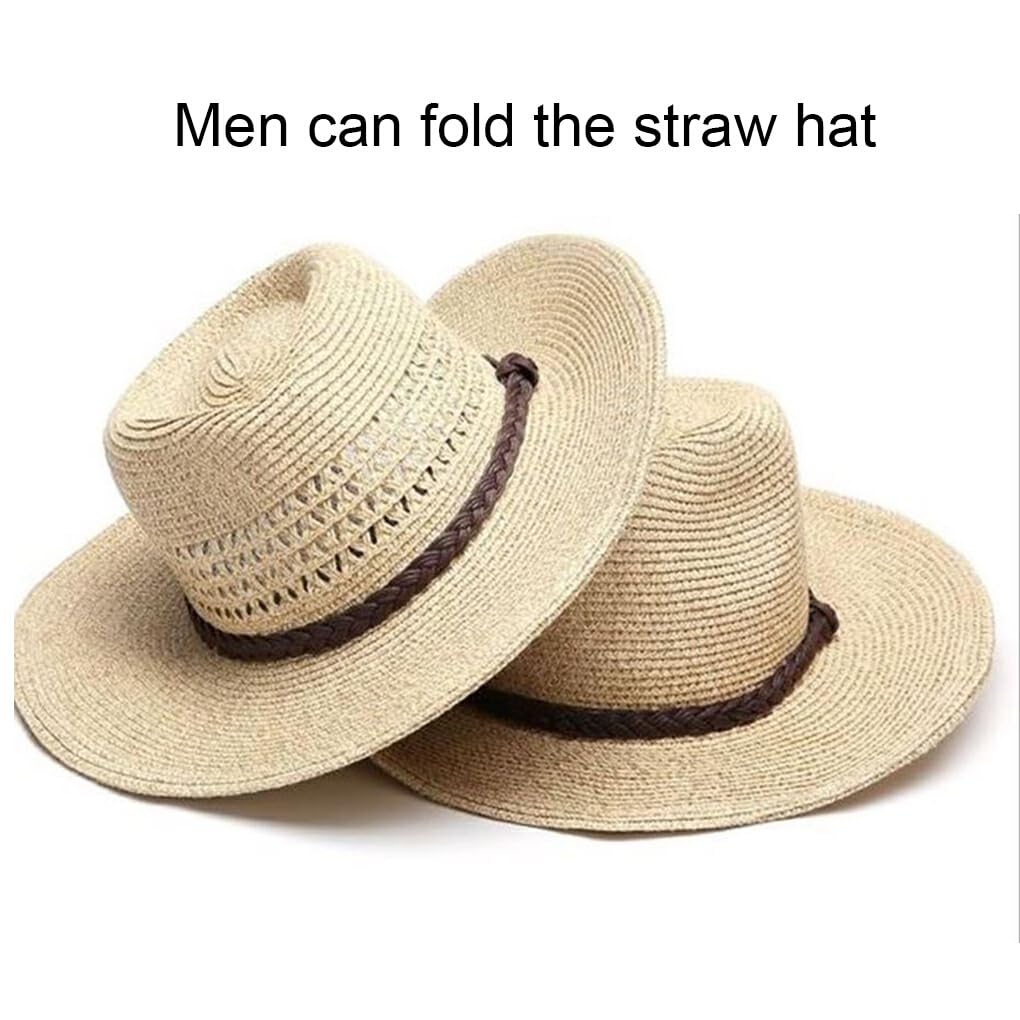Restez confortable et élégant léger hommes grande taille chapeau de soleil papier large bord plage pliable casquette homme chapeau de paille