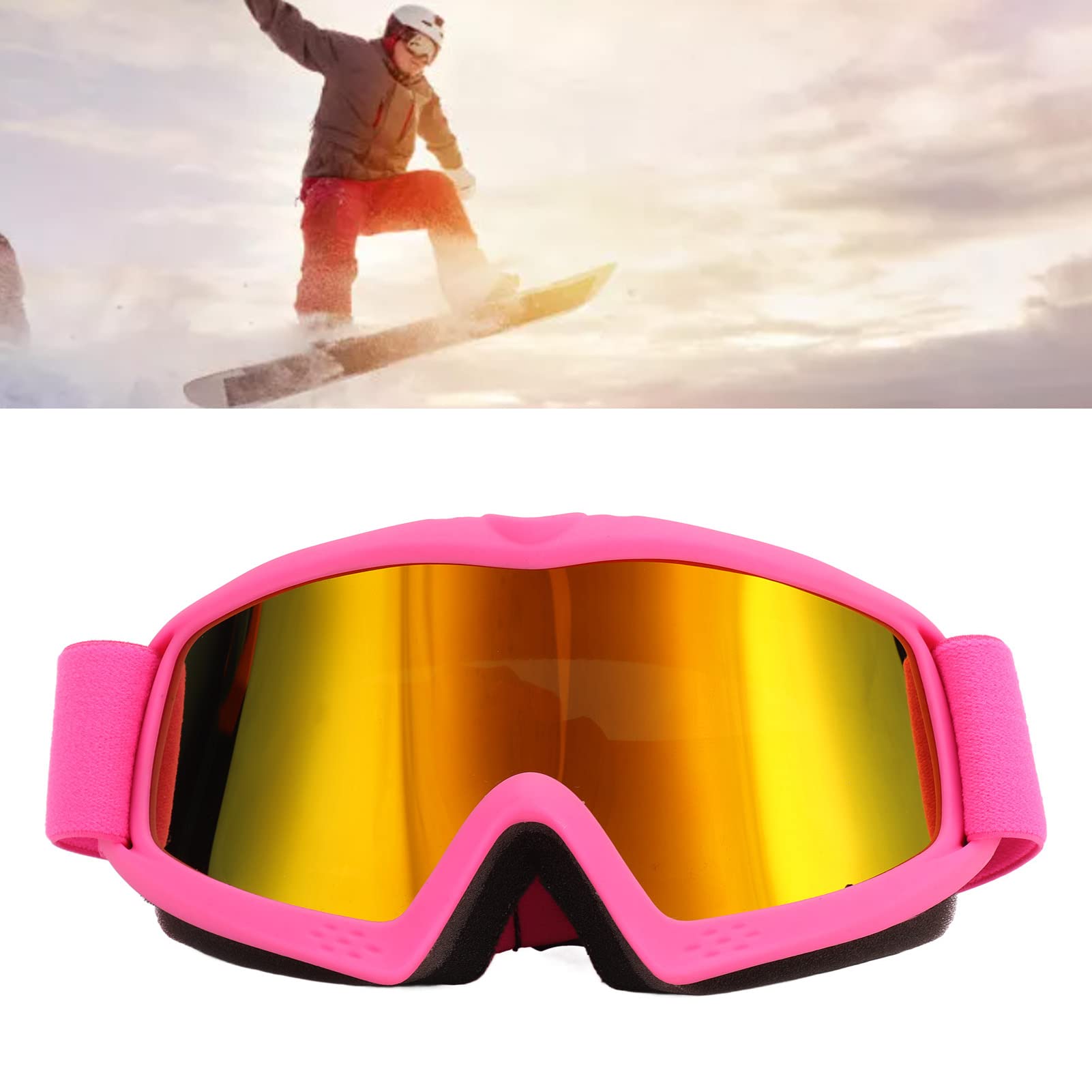 Lunettes de Ski Shanrya, Lunettes de Ski Anti-UV HD pour Enfants, Verres à revêtement HD réglables pour Le Ski (Rose)