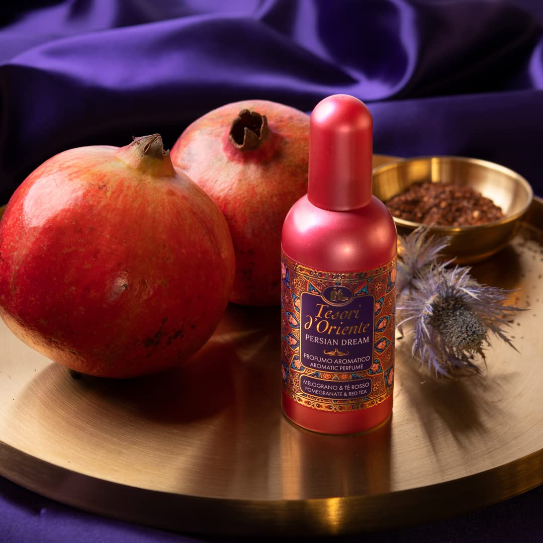 Tesori d'Oriente zestaw upominkowy "Persian Dream", zestaw 100 ml wody toaletowej i 75 ml kremowy prysznic, pielęgnacja ciała z granatem i herbatą Rooibos, rytuał wellness dla ciała i zmysłów