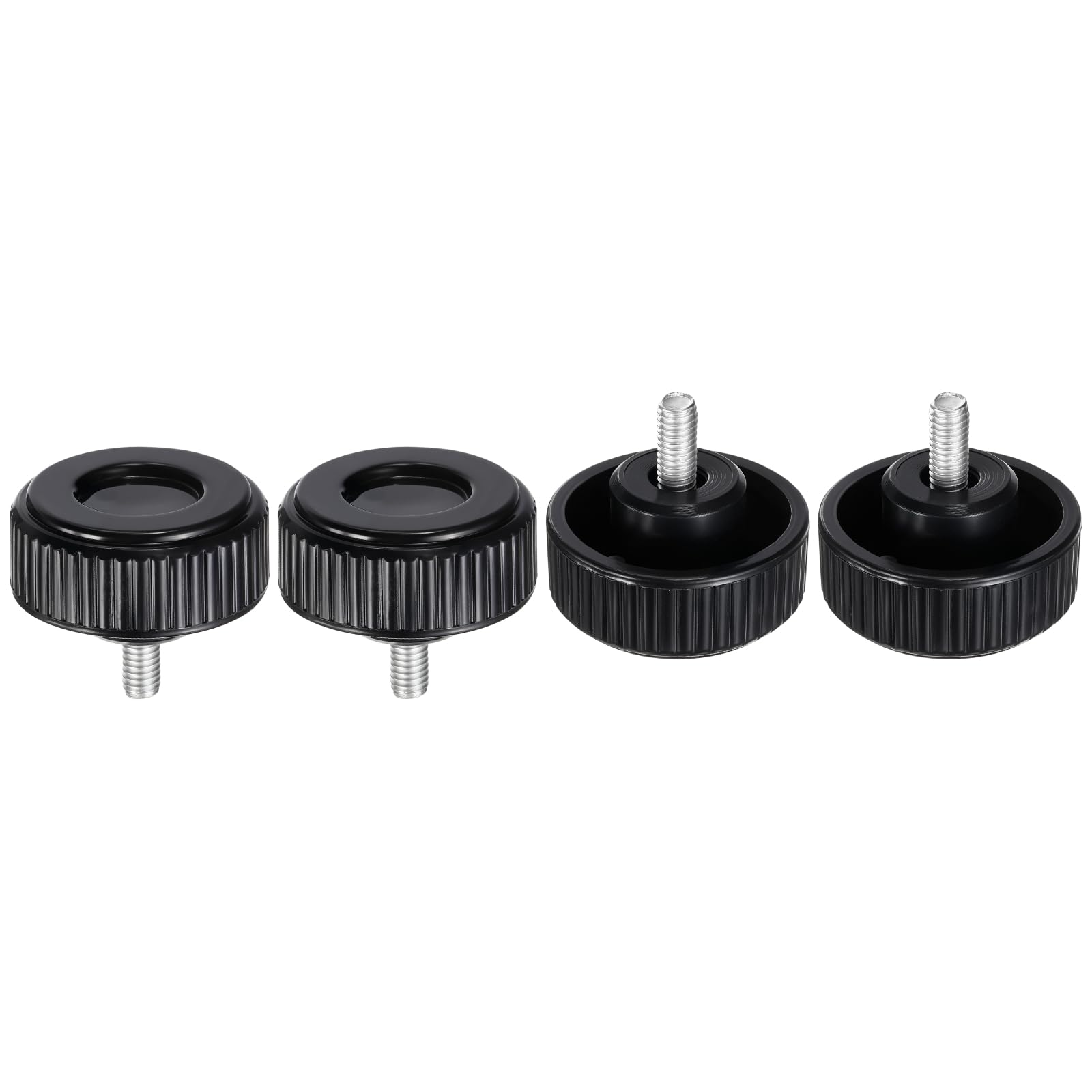 sourcing map 4pcs Knurled Clamping Knobs Thumb Screws M6 x 12mm Metric Male Thread 38mm Plastic Round Head Carbon Steel Stud Threaded Knob Thumbscrew Handle Hand Tightening Screw, Black