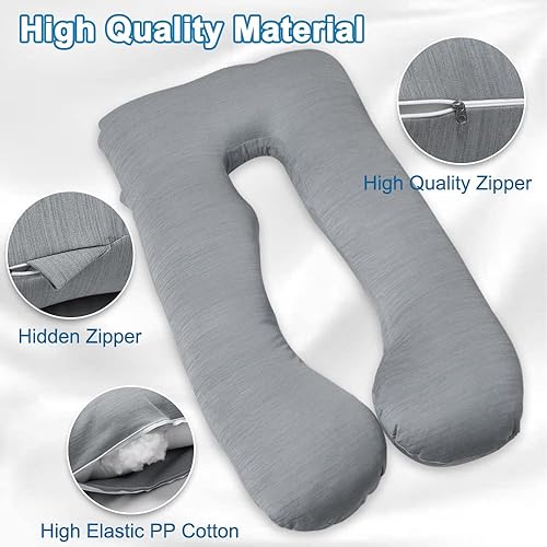 Miniatura 84 de MOON PINE Almohada de embarazo, almohada de cuerpo completo en forma de U para apoyo de maternidad, almohada de dormir con funda para mujeres Azul