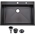 GarveeHome Undermount Kitchen Sink, 32x19 Inch Stainless Steel Kitchen- Single Bowl Sinks, Modern Top Mount 16 Gauge Workstation Sink-with Cutting Board for Bar, Black (Not Included Faucet)