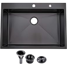 GarveeHome Undermount Kitchen Sink, 32x19 Inch Stainless Steel Kitchen- Single Bowl Sinks, Modern Top Mount 16 Gauge Workstation Sink-with Cutting Board for Bar, Black (Not Included Faucet)