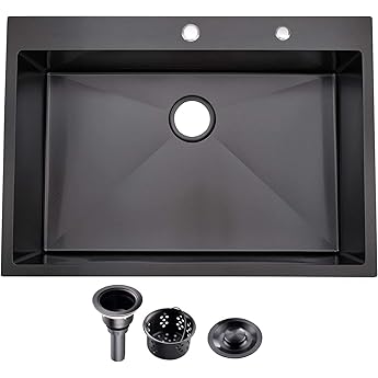 GarveeHome Undermount Kitchen Sink, 32x19 Inch Stainless Steel Kitchen- Single Bowl Sinks, Modern Top Mount 16 Gauge Workstation Sink-with Cutting Board for Bar, Black (Not Included Faucet)