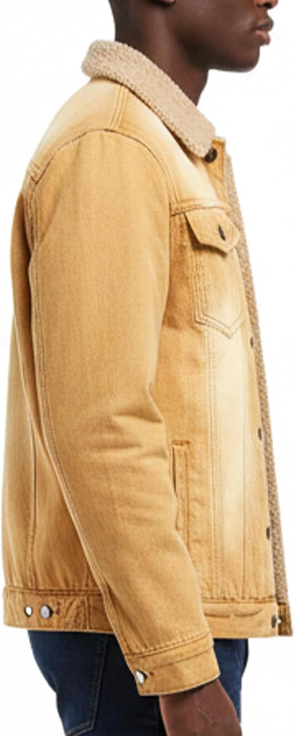 Men's Sherpa Fleece Lined Thicken Denim Jacket, Men Lapel Winter Warm Jean Jacket, Slim Fit Trucker Cowboy Denim Coat - Image 5