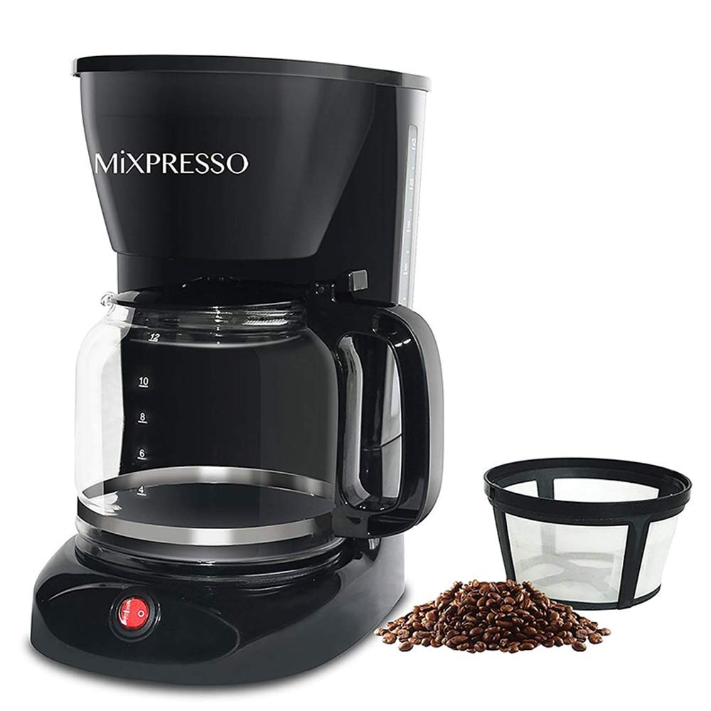 Mixpresso12-Cup Drip Coffee Maker, Coffee Pot Machine, Borosilicate Glass Carafe, Anti-Drip System, Black Electric Coffee Maker, Clear Water Level Window Coffee Machine