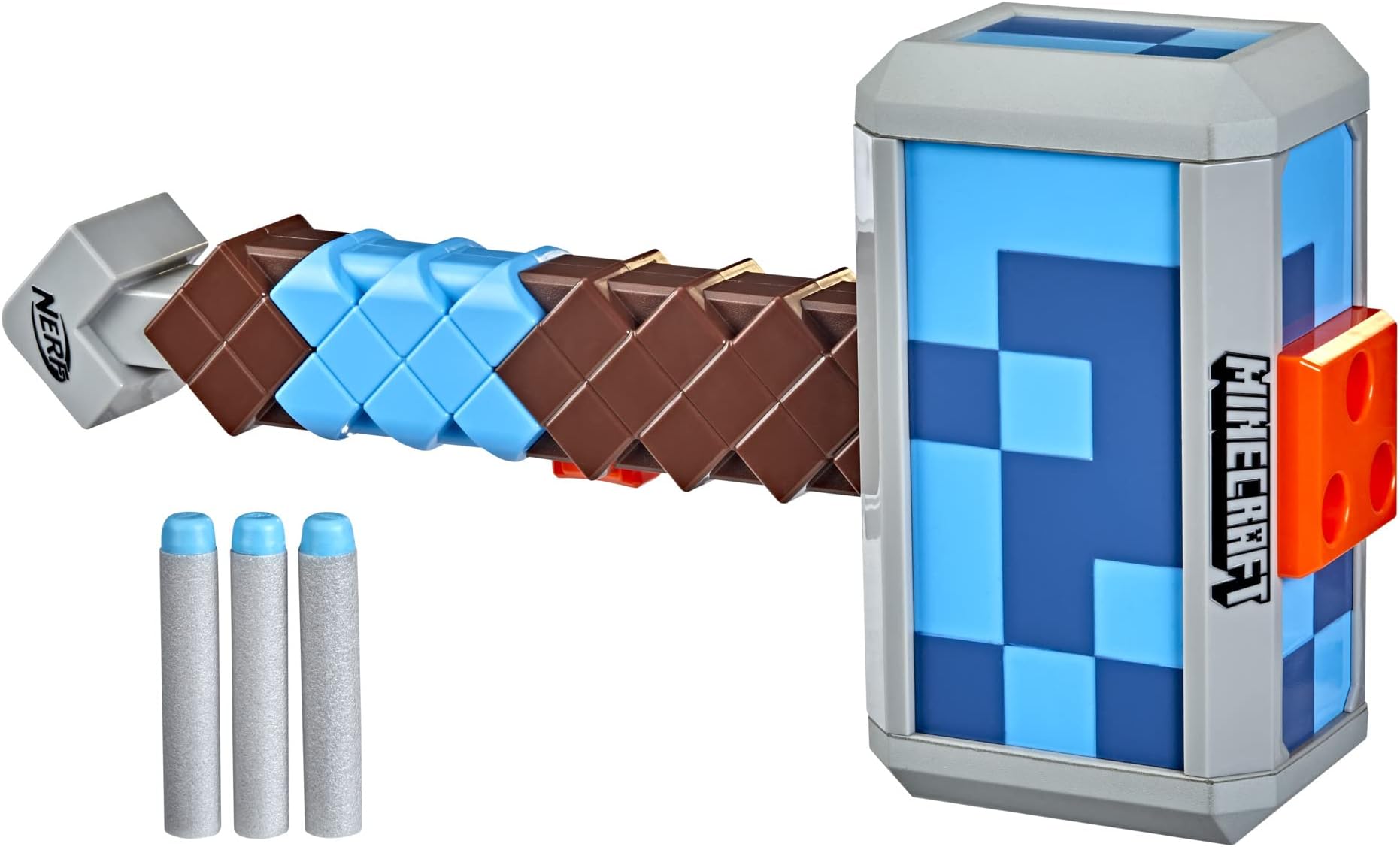 Minecraft Stormlander Hammer, Fires 3 Darts, Includes 3 Official Elite Darts, Pull-Back Priming Handle, Multicolor