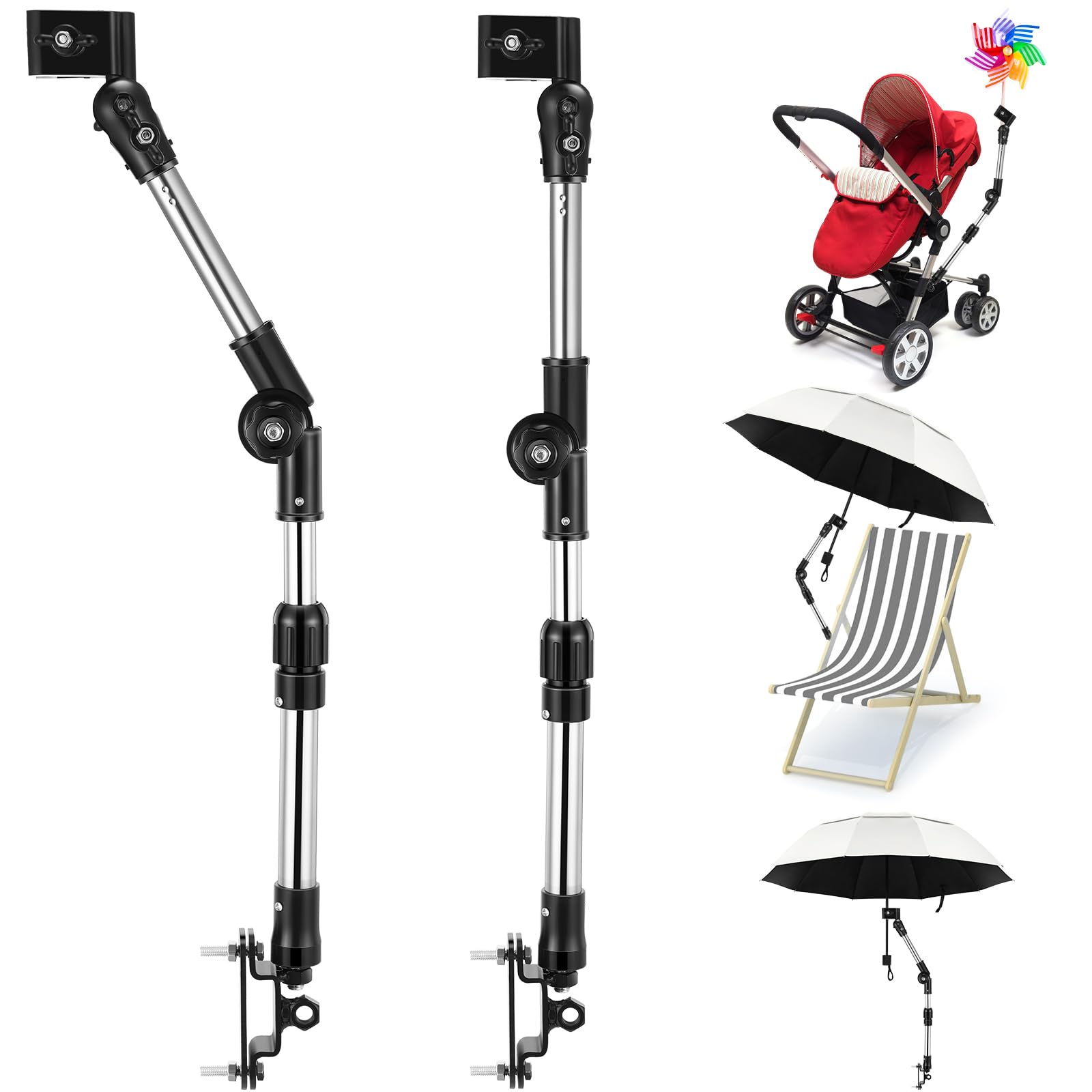 MorningRo Juego de 2 abrazaderas universales ajustables para paraguas de golf, soporte para paraguas para lluvia, apertura y cierre manual, para silla de playa, carrito de golf, cochecito