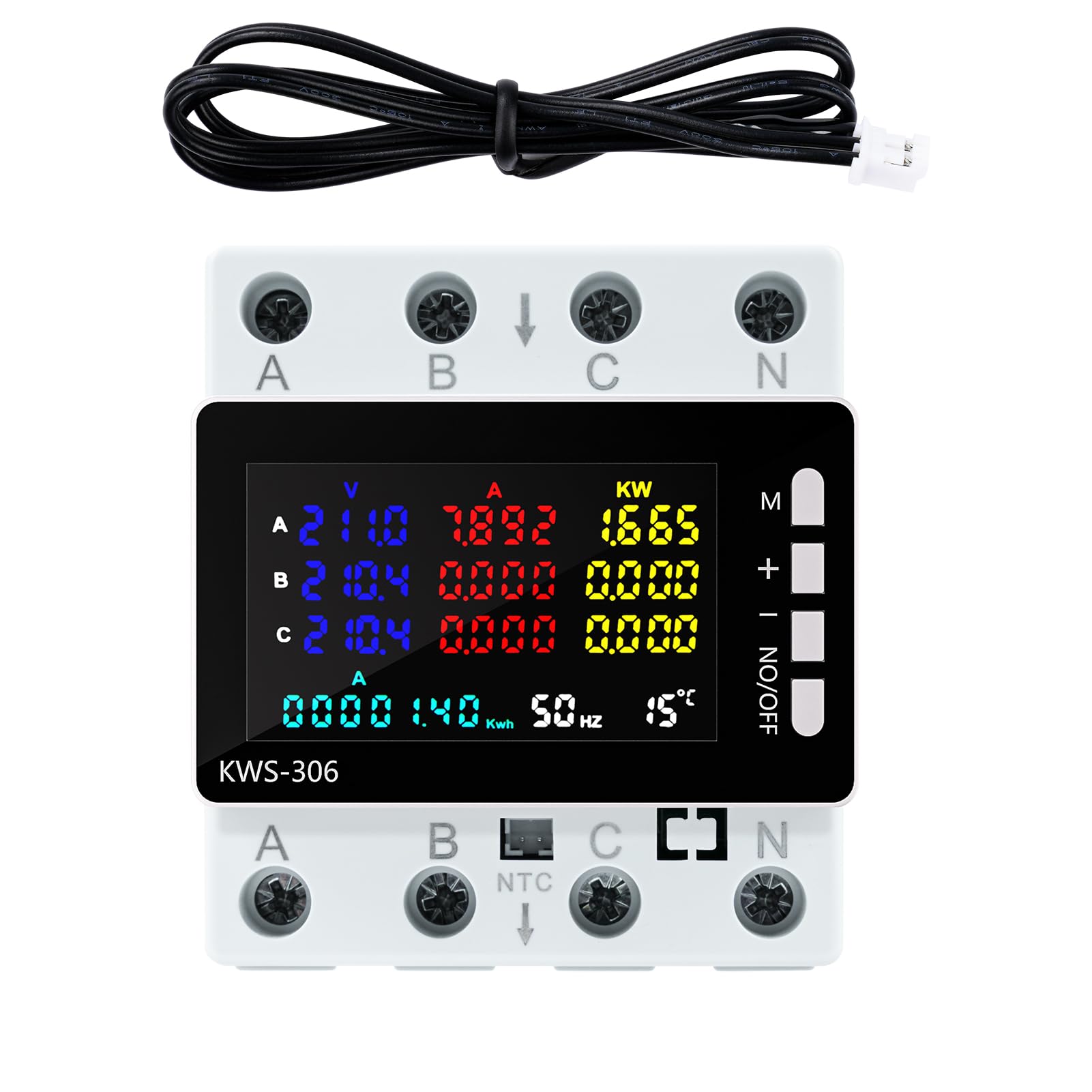 Medidor de consumo electrico trifasico contador electrico 80A 220V trifasico cuatro hilos contador con protección contra apagón/sobretemperatura/bajo voltaje/sobrecorriente/sobrepotencia, etc.