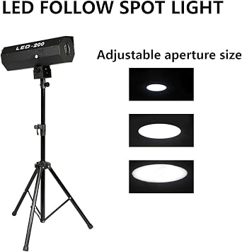 200W Stage Follow Spot Light, LED Spotlight, Adjustable Aperture Manual Control, for Wedding Birthdays Christmas Party