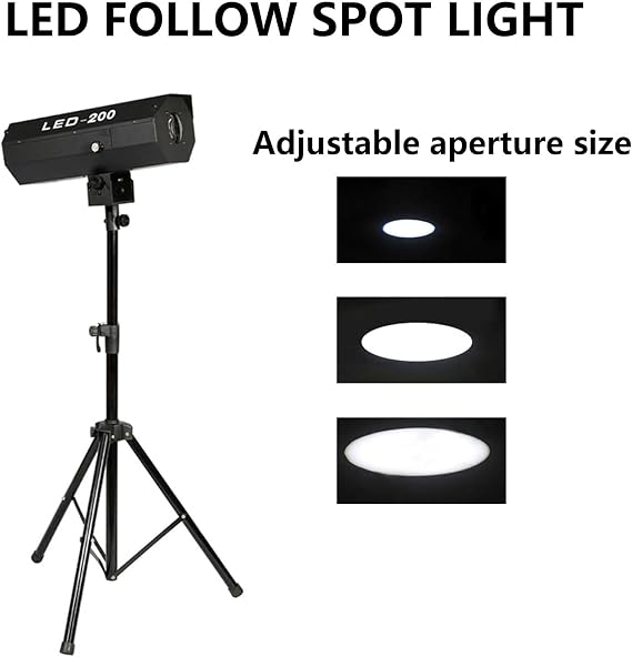 200W Stage Follow Spot Light, LED Spotlight, Adjustable Aperture Manual Control, for Wedding Birthdays Christmas Party