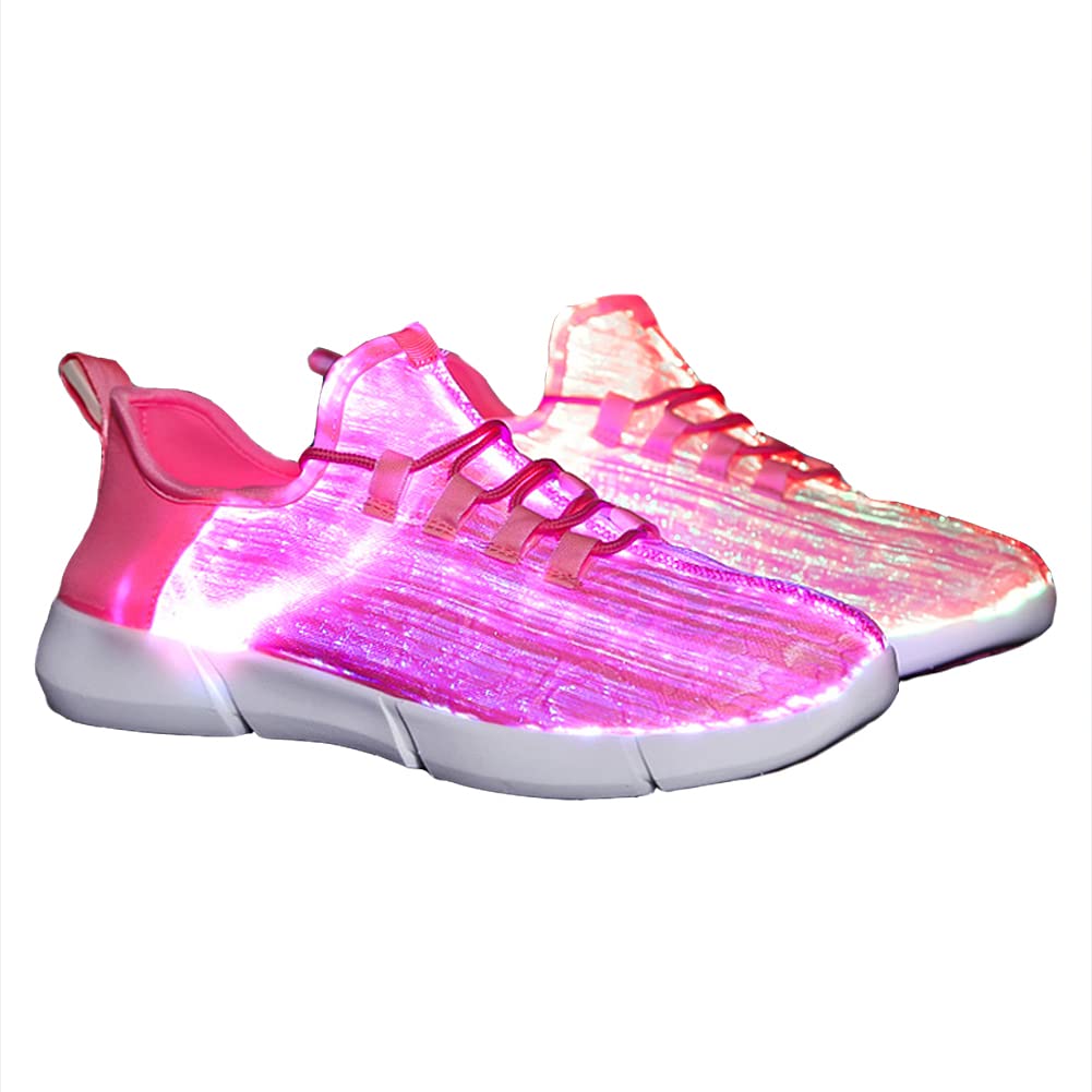 Fiber Optic LED Light up Shoes for Women, Lightweight Sneakers USB Charging Glowing Party Shoes (US 13 Women/ = EUR 46, Pink)