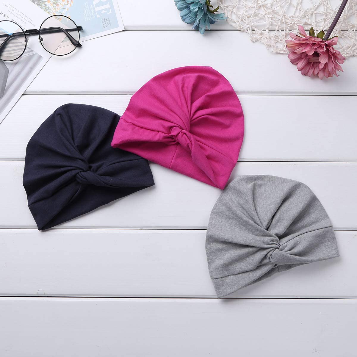 Säuglingsbaby Beanie Knoten Donut Hut Neugeborene Jungen Mädchen Baumwolle Weiche Turban Bogen Kaninchenohren Mütze Krankenhaus Kopf Wrap (Color : F Knotted, Size : One Size)
