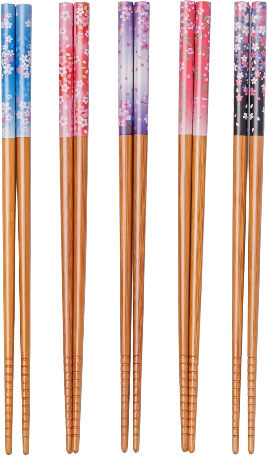 Wakasa Painted 264956 Chopsticks, Non-Slip, 8.9 inches (22.5 cm), Set of 5, For Guests, Bamboo, Susu Bamboo, Flower Style, Made in Japan