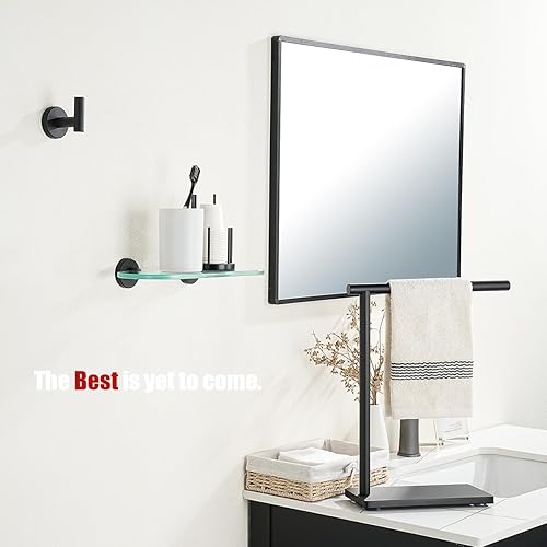 Miniatura 4 de JQK Estante de cristal para baño negro, almacenamiento de ducha de vidrio templado de 12 x 5 pulgadas, montaje en pared negro mate de acero