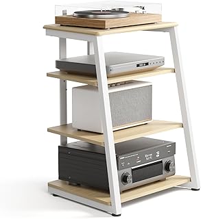 FITUEYES Design HiFi Rack aus Holz & Stahl, Plattenspieler Tisch mit verstellbaren Ablage, HiFi Regal für Plattenspieler & Stereoanlagen & Kompaktanlage, 61 x 52 x 78 cm