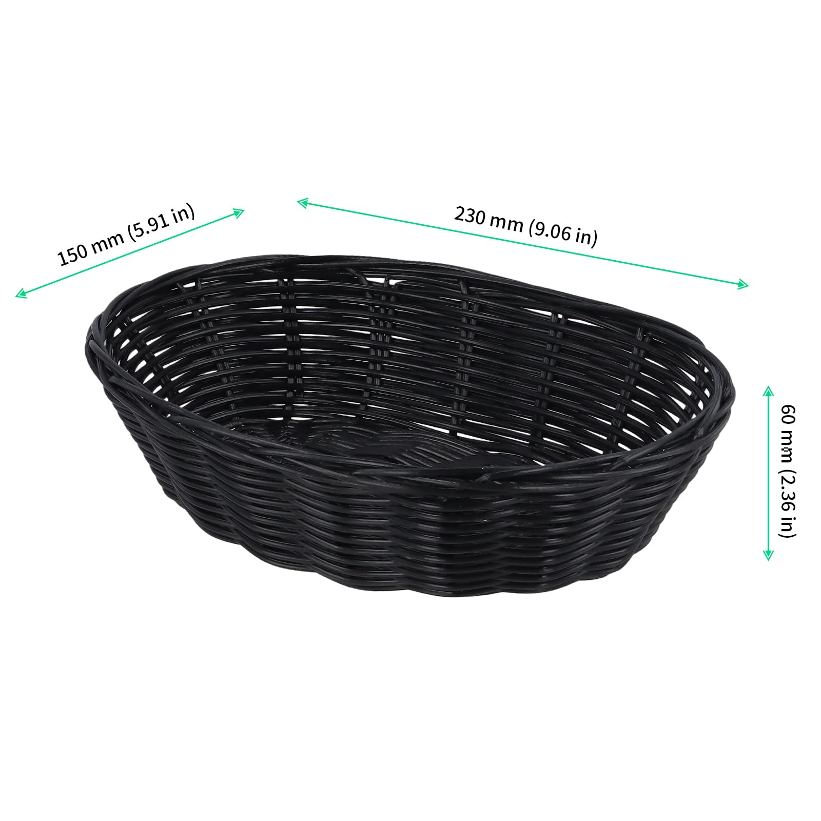 FUNSUEI Lot de 18 corbeilles à pain ovales en plastique - 23 x 15 x 6 cm - Noir