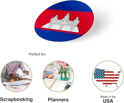 Miniatura 2 de Desert Cactus Adhesivo de vinilo con la bandera de Camboya de 1 pulgada, redondas, dos hojas, 50 piezas en total, con logotipo de niños, álbum de