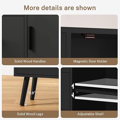 Miniatura 8 de Iwell Armario de almacenamiento negro con 3 cajones y estante ajustable, aparador de buffet, armarios de entrada, para sala de estar, comedor, negro