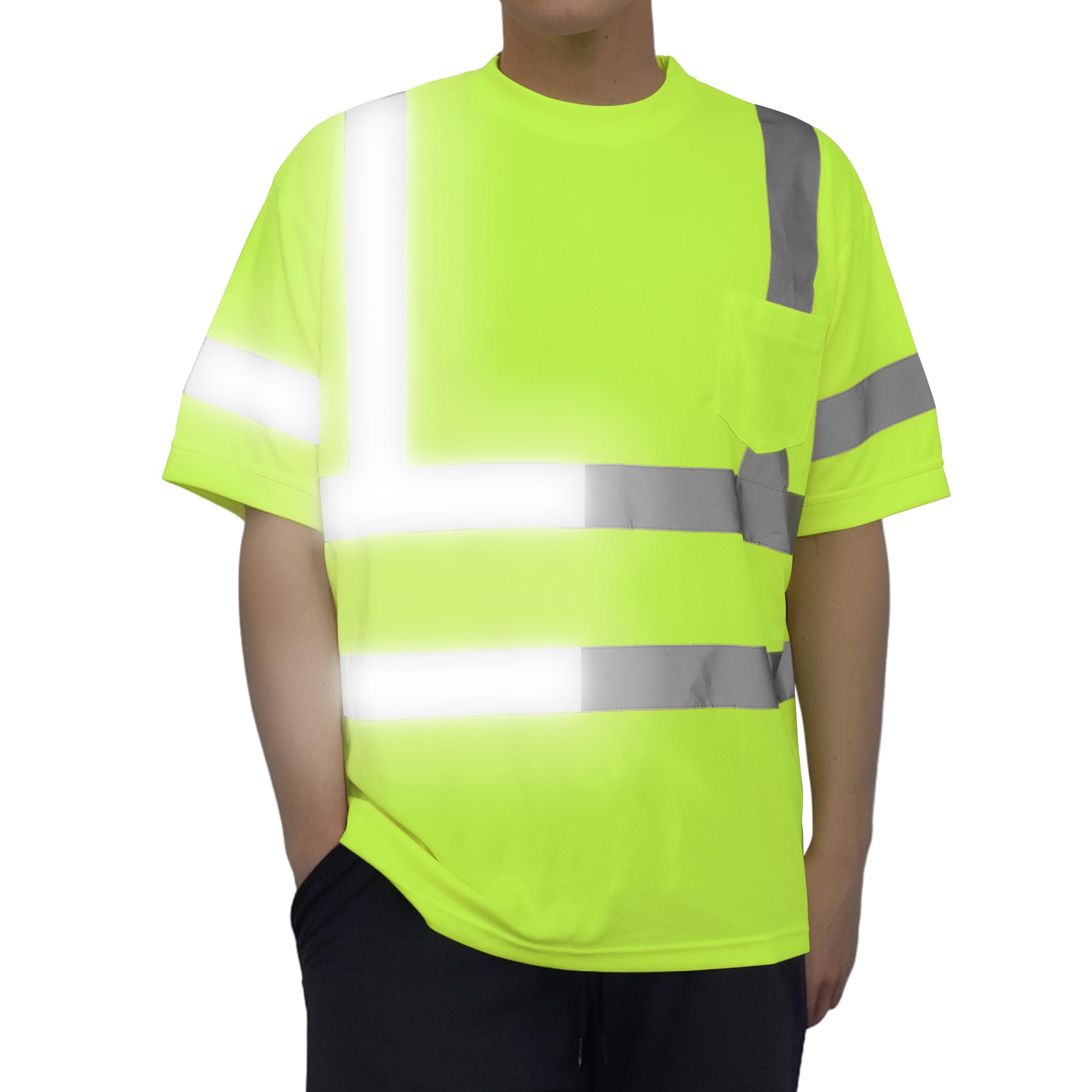 SHORFUNEHigh Visibility Safety Shirts, Hi Vis T Shirts Reflective Construction Work Shirts, ANSI/ISEA Class 2
