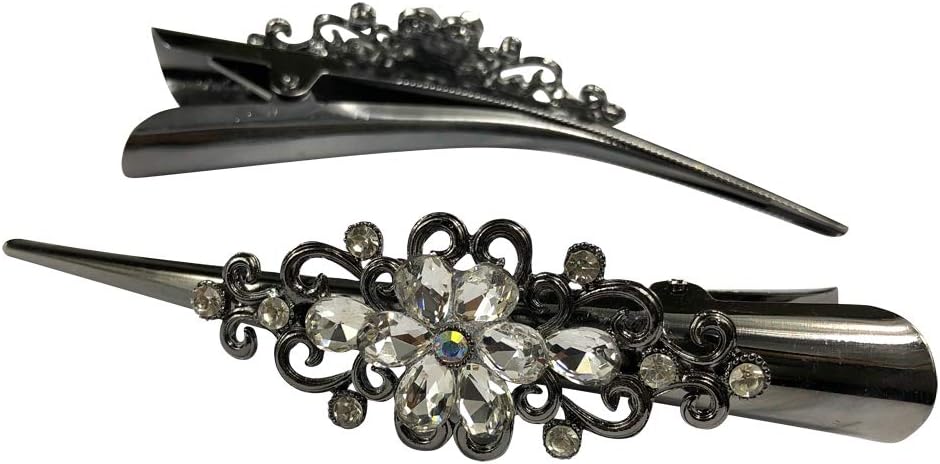 Large Retro Metal Hair Clips Flower Duck Bill Clips Rhinestone Hair Barrettes with Teeth Hair Pins Hair Slide Stylish for Women Girl Hair Jewelry Accessories (White)