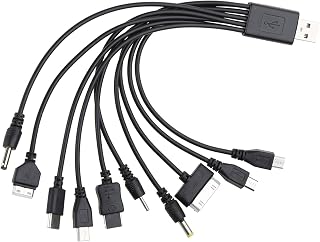 10 in 1 USB Cables - 20CM/7.87in Universal USB to Multi Plug Cell Phone Charger for Smartphones