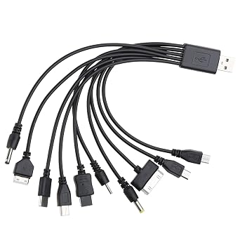 10 in 1 USB Cables - 20CM/7.87in Universal USB to Multi Plug Cell Phone Charger for Smartphones