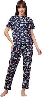 OOMPH! Women Korean Style Night Suit | Round Neck Short Sleeve Cute Printed Cotton Pajama Set for Girls & Ladies | T-Shirt... Price In India