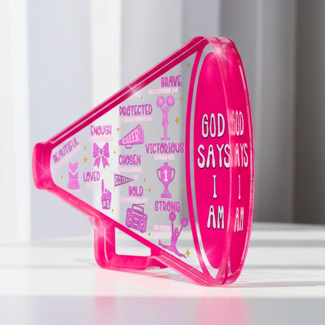 Cheerleader Gifts for Girls, Acrylic Sign Decor Cheerleaders Mothers Day Gift Ideas with Bible Verses, Motivational Desk Decor Cheerleader, Pink Christian Mini Desk Decoration image 4