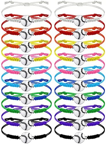 Jadive 20 Pieces Softball Bracelets Adjustable Softball Charm Bracelet Softball Cord Braided Rope Bracelet with Charm for Girl Teens Most Sport Team Players (Colorful)
