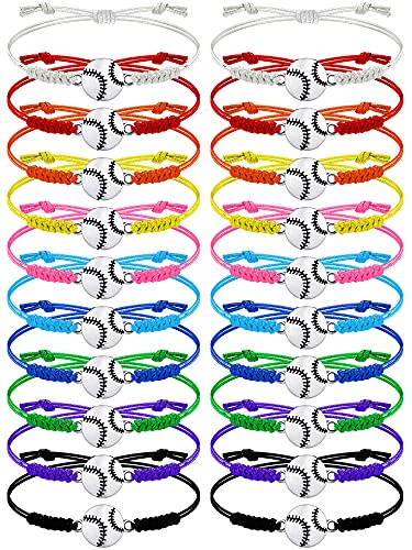 Jadive 20 Pieces Softball Bracelets Adjustable Softball Charm Bracelet Softball Cord Braided Rope Bracelet With Charm For Girl Teens Most Sport Team Players (Colorful) #TOP3