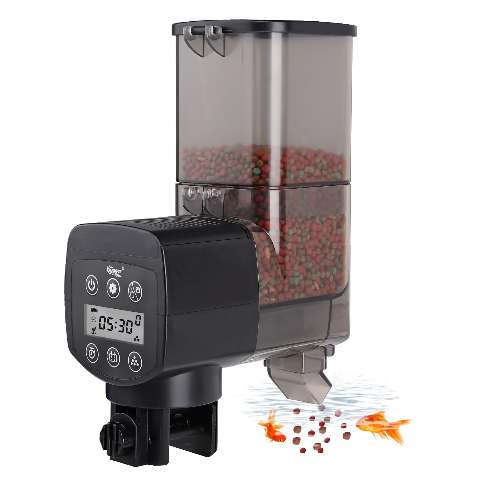 Hygger Alimentador Automatico Acuario, 350ml Auto Feeder Fish con LCD Display Controller for Weekend Holiday(Battery Not Included)