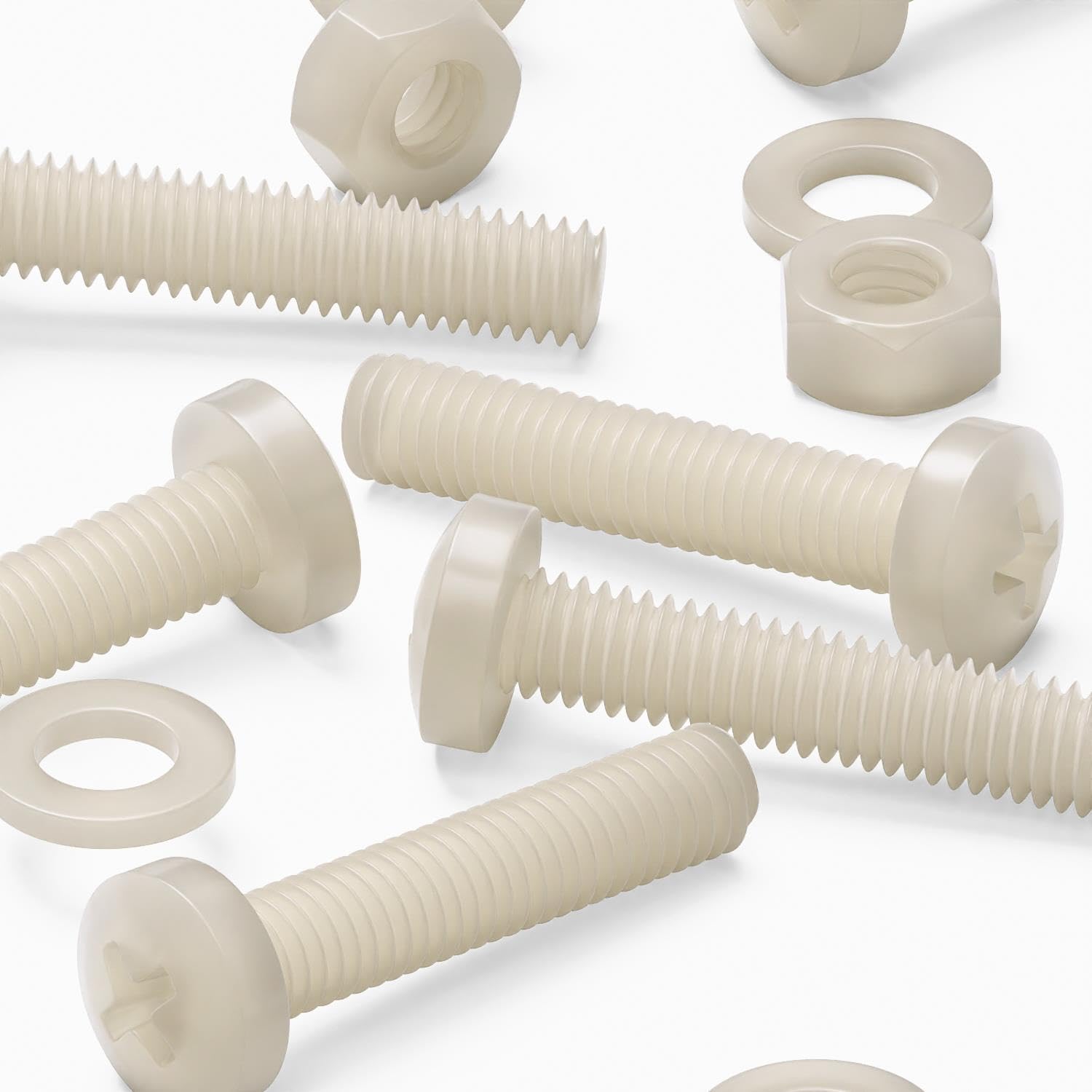 50x Nylon Pan Cross Head M6x30mm Plastic Bolts, Nuts & Washers (15/64 x 1 3/16 in)