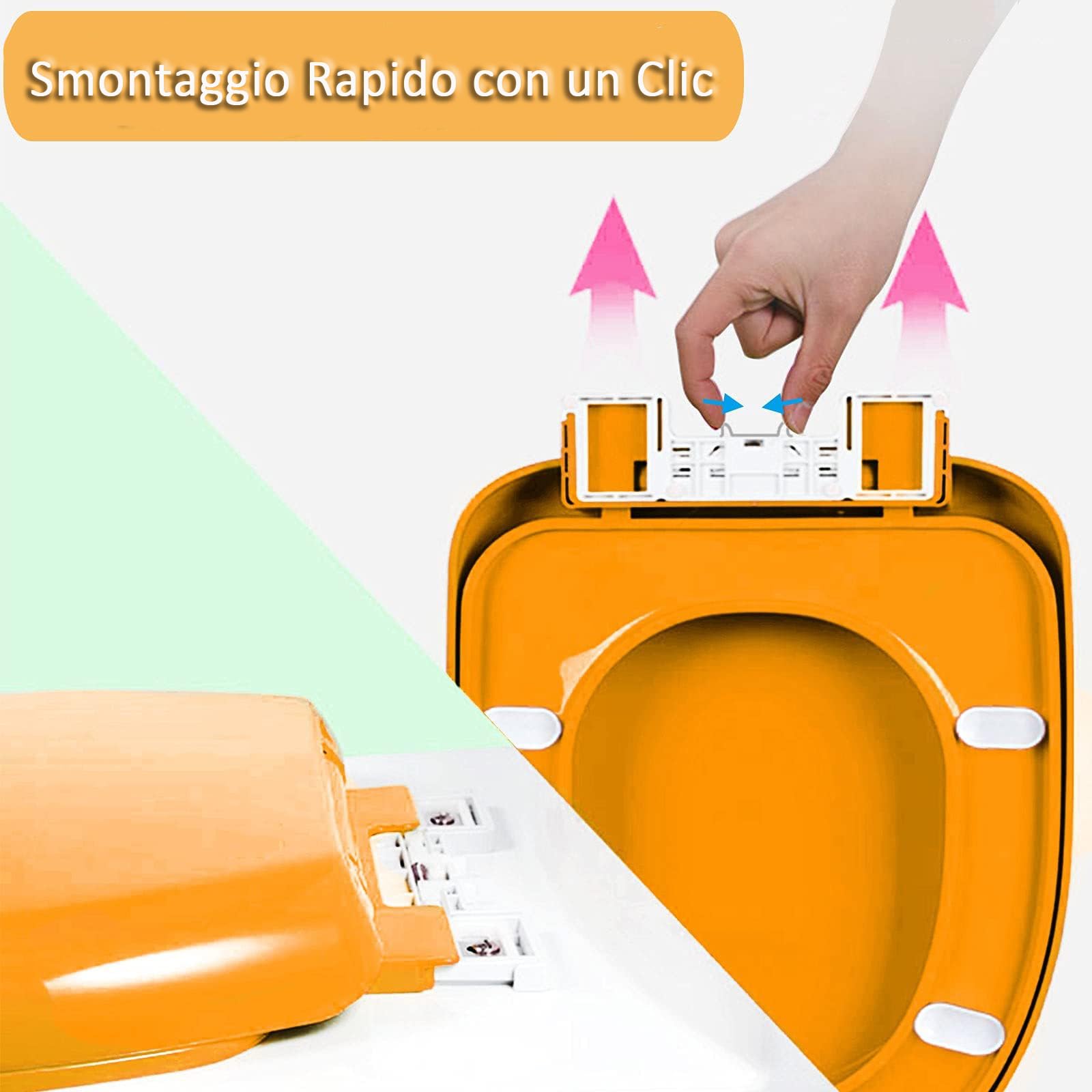 Sedile WC con Chiusura Ammortizzata, Coperchio WC Arancione, Copriwater Universali con Sgancio Rapido per Facile da Montare e Pulire, Tavoletta WC Forma di D/U in PP, 44.5x36cm