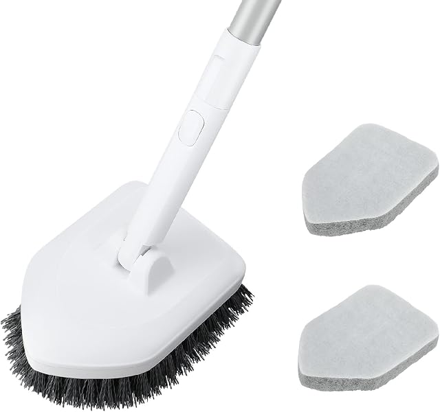 Augot 2 in 1 Shower Cleaning Brush, Scrub Cleaning Brush with 48.4" Long Handle Detachable Tub and Tile Scrubber Brush, 180° Rotatable Bathroom Cleaning Brush for Shower Bath Bathtub Tub Wall Cleaning