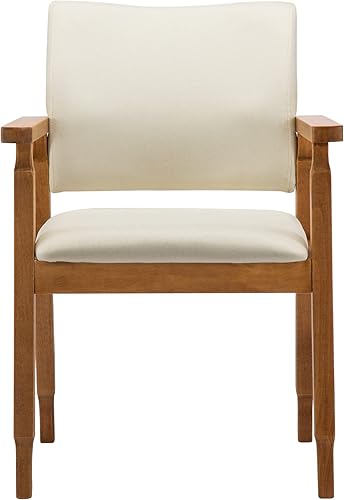 Miniatura 4 de thksbought Juego de 2 sillas de comedor modernas de nogal de mediados de siglo, brazo de madera, tela beige, cocina, cafetería, sala de estar,