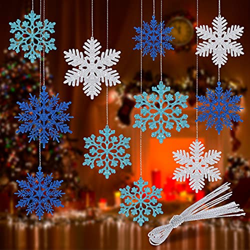 36 Pieces Glitter Snowflake Christmas Decorations Winter Flakes Christmas Ornaments Plastic Snowflakes Christmas Tree Decorations Hanging Snowflake Decorations For Home Xmas Party Supply, 3 Colors #TOP1