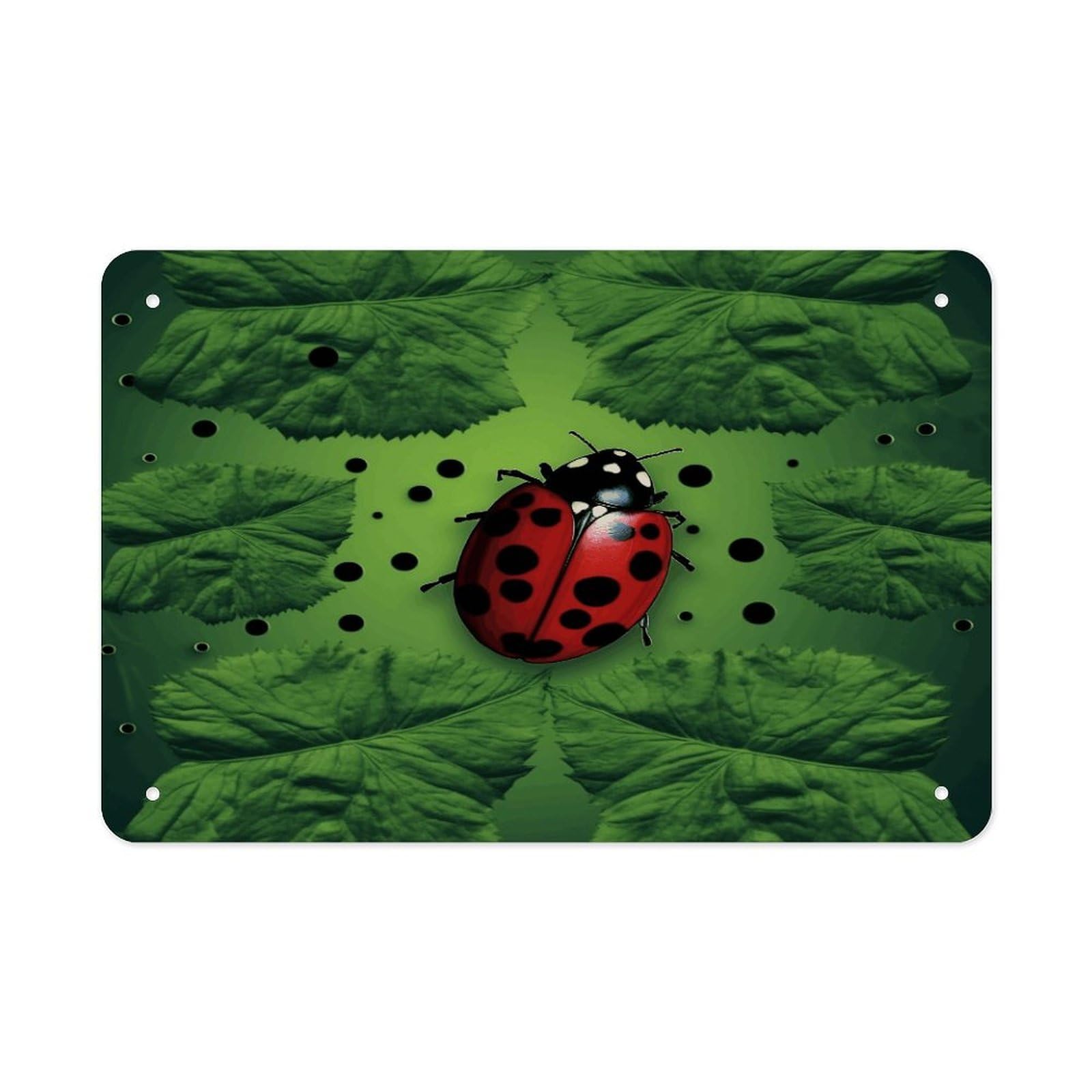 Fekiloot Style Green Leaf Ladybug Metal Signs Wall Art Tin Sign