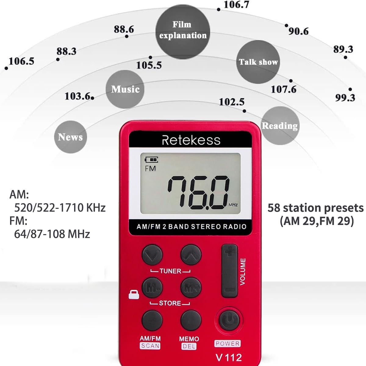 Retekess FT11 FM Transmitter,Portable FM Broadcast Transmitter for Church with Microphone Bundle with V112 AM FM Portable Pocket Radio