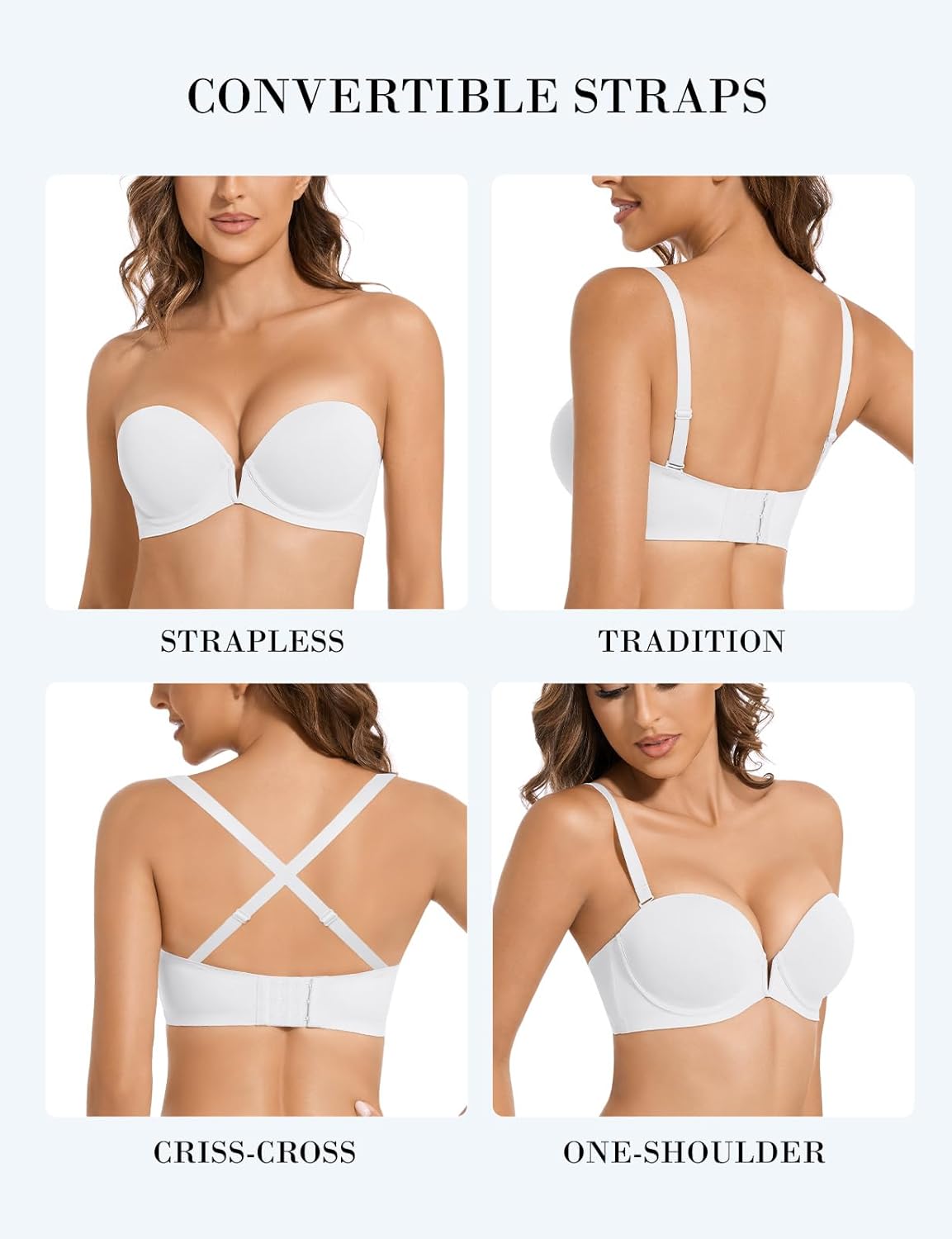 Strapless Bra Push Up Non Slip Deep V Plunge Underwire Bras for Women Super Padded Add 2 Cups - Image 4