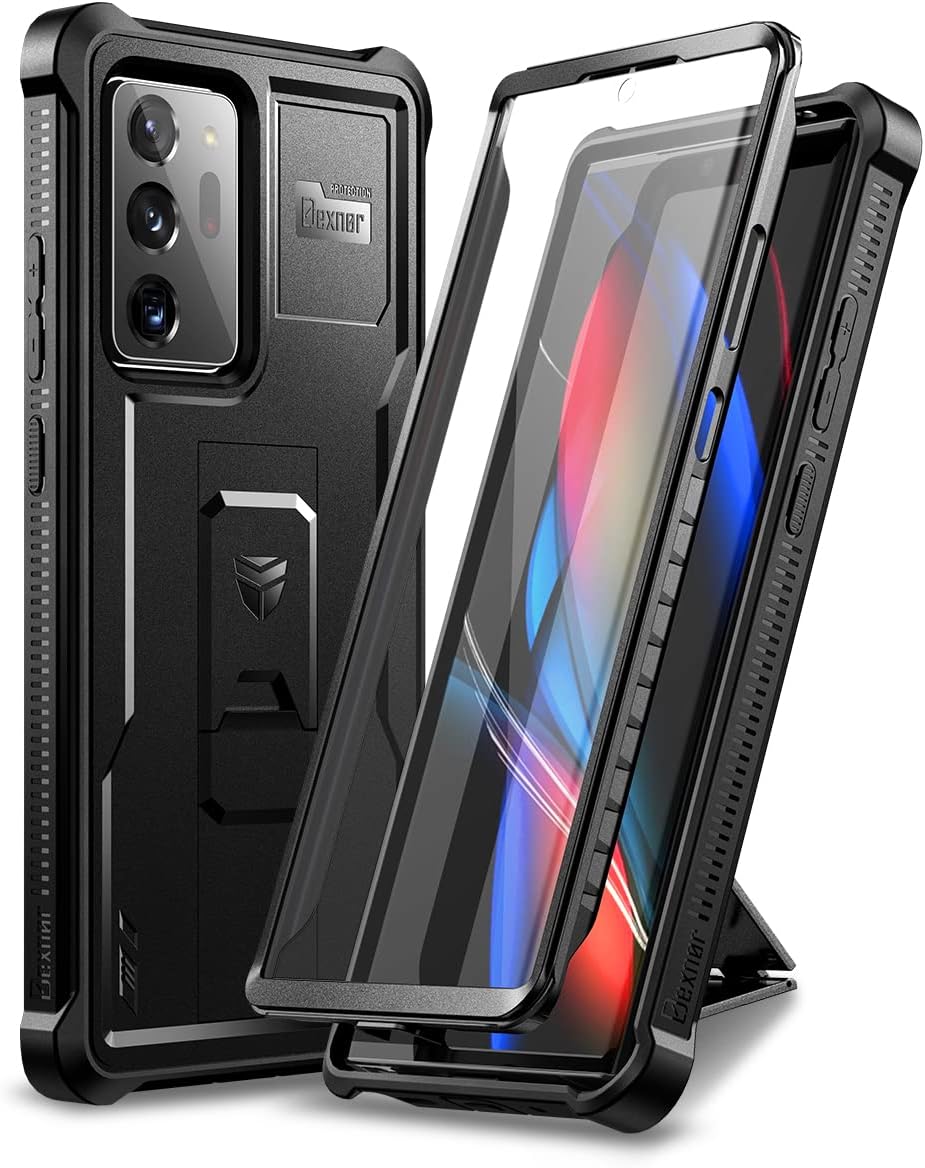 Dexnor Polycarbonate 5G Case,[Built In Screen Protector&Kickstand] Heavy Duty Military Grade Protection Shockproof Protective Cover For Samsung Galaxy Note 20 Ultra Black