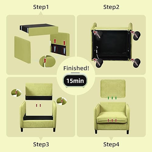 Miniatura 6 de Silla decorativa moderna de mediados de siglo con LED inteligente, sillón de lectura de tela de peluche suave y cojín grueso, patas de madera