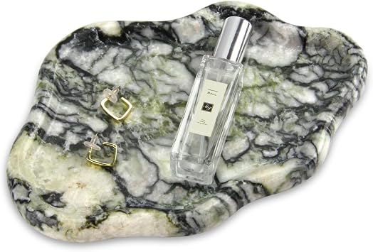 Cloud Marble Bathroom Vanity Tray, Natural Luxury Marble Home Kitchen Bathroom Table Tray, Stone Decorative Countertop Serving Trays for Coffee Perfume Jewelry Makeup Green Emerald