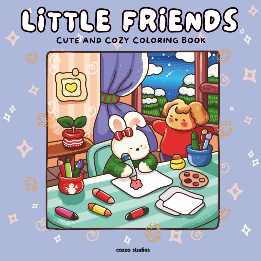 Little Friends: Cute & Cozy Coloring Book for Adults and Teens - Cute, Fluffy Animal Characters with Easy, Simple Illustrations for Relaxation