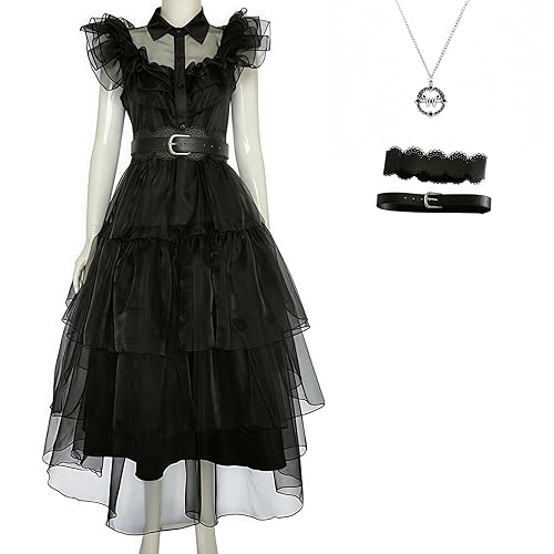 Halloween Women Black Gothic Tulle Cosplay Dress Party Ruffle Layered