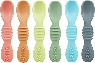 PandaEar 6 Pack Silicone Baby Spoons - Soft Tip Self Feeding Utensils for 6-12 Months Infants - BPA-Free First Stage Feeding Essentials
