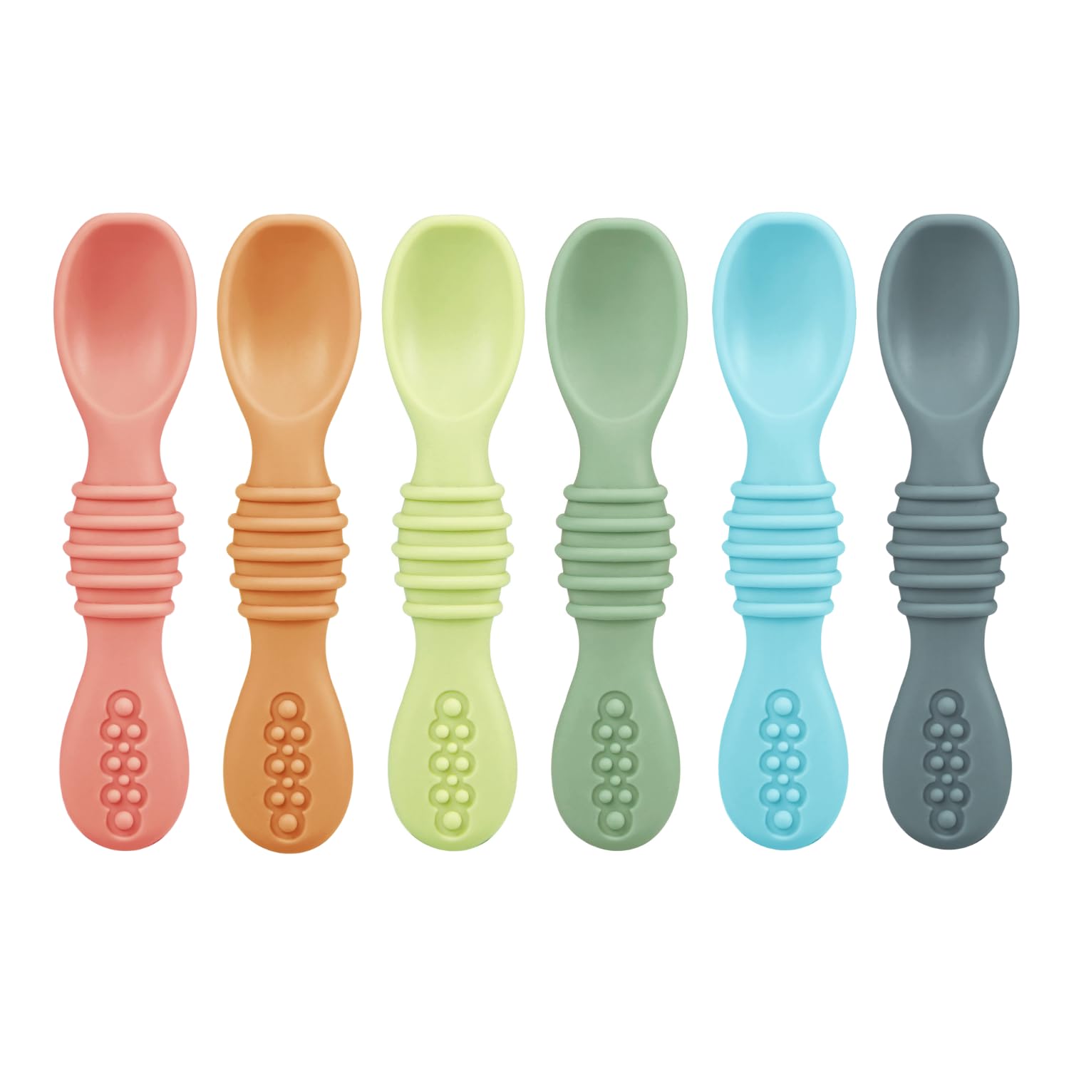 6 Pack Silicone Baby Spoons - Self Feeding Utensils 6-12 Months - Infant Spoons First Stage - Baby Feeding Essentials