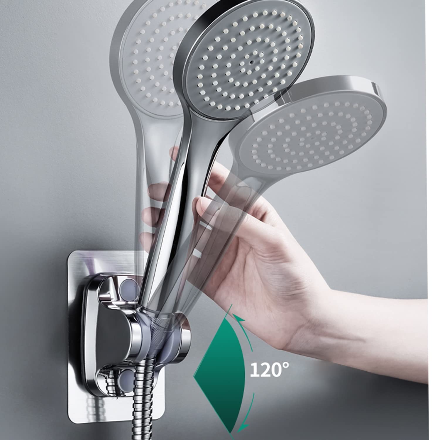 2 Pezzi Supporto Doccia Adesivo Muro Supporto Soffione Soccia ad Angolo Regolabile Impermeabile per Supporto Doccia Muro Hotel Bagno Argento