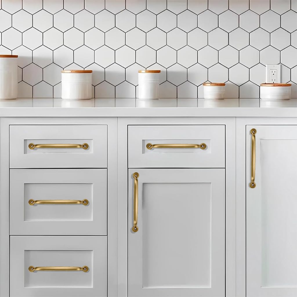KHTUMEWARE-BRASS Brushed Brass Cabinet Pulls CTC 3 in (76 mm) in Brushed Brass — KHTUMEWARE